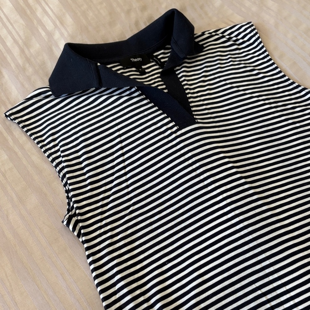 Theory Navy and White Striped Collared Shirt